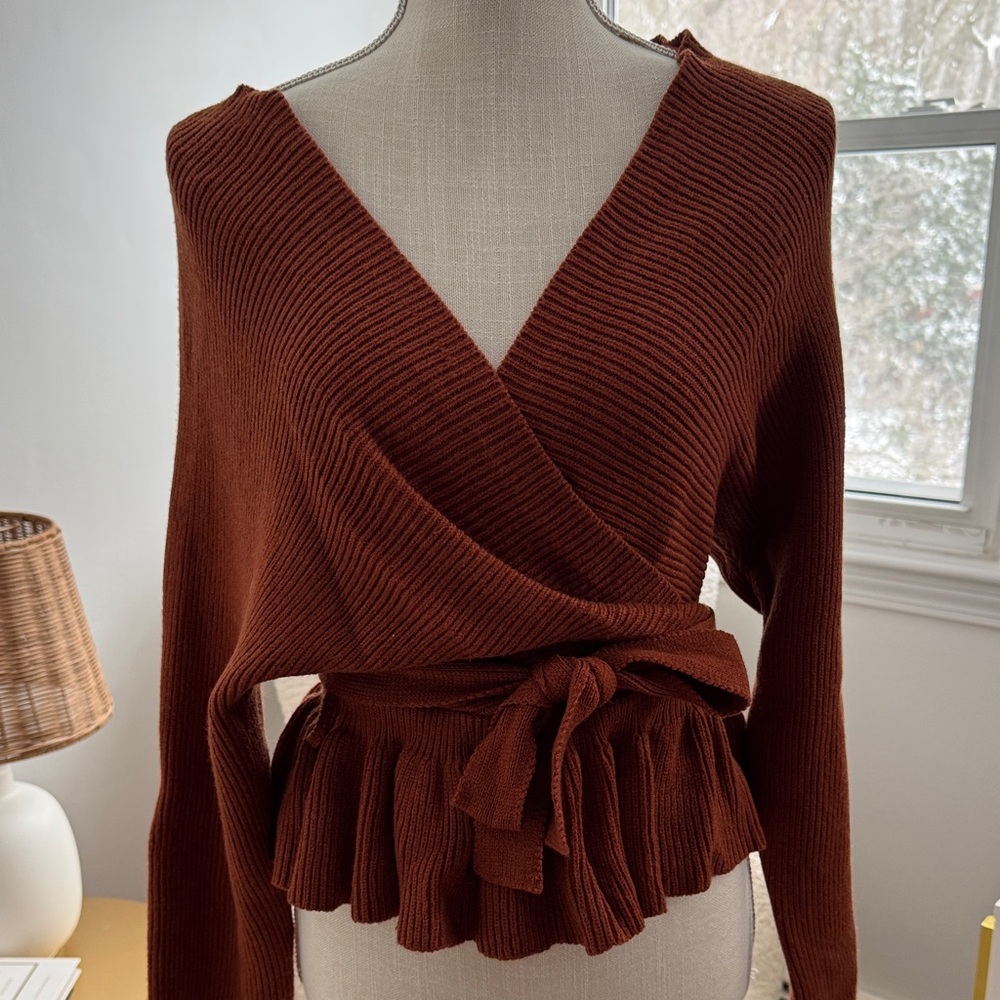 Pink Lily Chocolate V-Neck Wrap Sweater